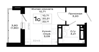 Студия, 22&nbsp;м²