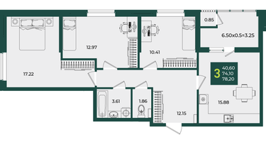 3-к. квартира, 78&nbsp;м²