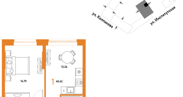 1-к. квартира, 40&nbsp;м²