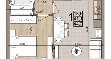 1-к. квартира, 44&nbsp;м²