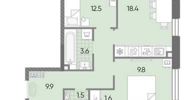 Студия, 57&nbsp;м²