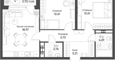 2-к. квартира, 65&nbsp;м²