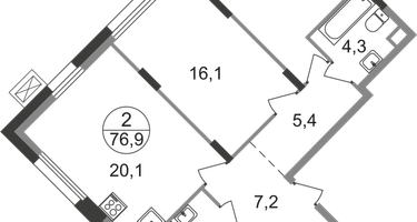 2-к. квартира, 76&nbsp;м²
