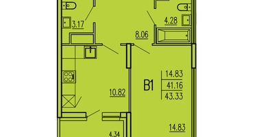 1-к. квартира, 43&nbsp;м²