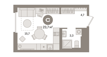 Студия, 23&nbsp;м²