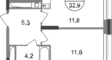 1-к. квартира, 32&nbsp;м²