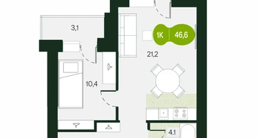 1-к. квартира, 46&nbsp;м²