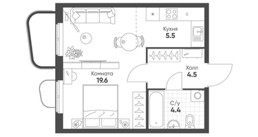 Студия, 34&nbsp;м²