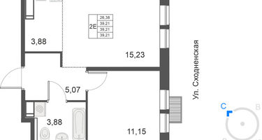 2-к. квартира, 39 м²