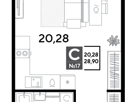 Студия, 28&nbsp;м²