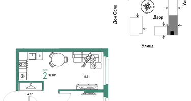 2-к. квартира, 37&nbsp;м²