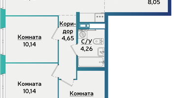 3-к. квартира, 74 м²