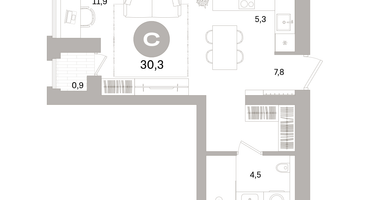 Студия, 30 м²