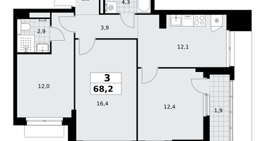 3-к. квартира, 68 м²