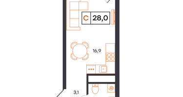 Студия, 28 м²