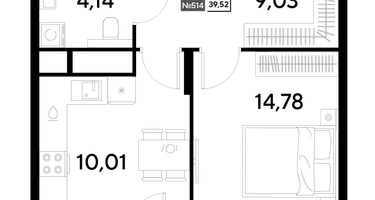 1-к. квартира, 39&nbsp;м²