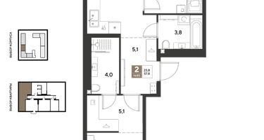 2-к. квартира, 57&nbsp;м²