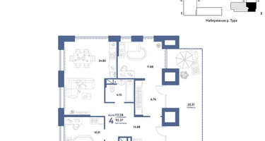 4-к. квартира, 117&nbsp;м²