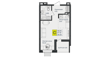 Студия, 29 м²