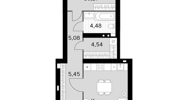 1-к. квартира, 57&nbsp;м²