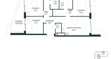 3-к. квартира, 109&nbsp;м²