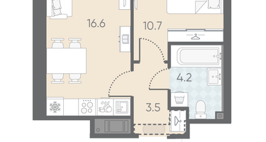 1-к. квартира, 35 м²