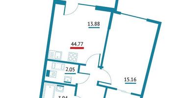 1-к. квартира, 44&nbsp;м²