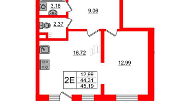 1-к. квартира, 44&nbsp;м²