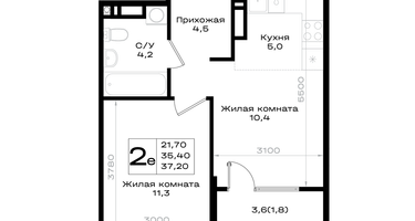 2-к. квартира, 37&nbsp;м²