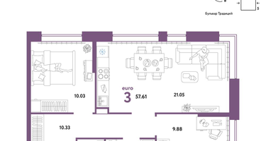 3-к. квартира, 57&nbsp;м²
