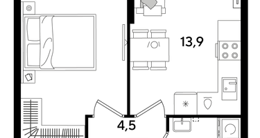 1-к. квартира, 39&nbsp;м²