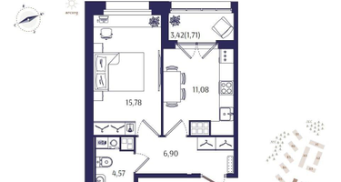 1-к. квартира, 40 м²