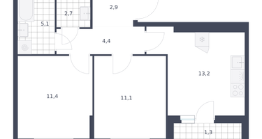 2-к. квартира, 52 м²
