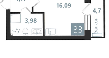 1-к. квартира, 29&nbsp;м²