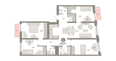 4-к. квартира, 120 м²