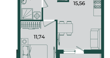 1-к. квартира, 38&nbsp;м²