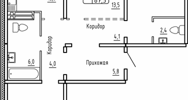 3-к. квартира, 87&nbsp;м²