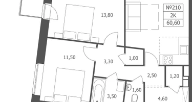 2-к. квартира, 60&nbsp;м²