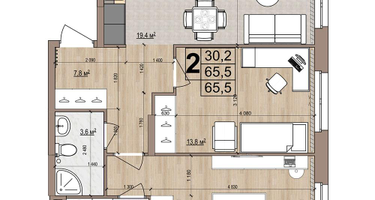 2-к. квартира, 65&nbsp;м²