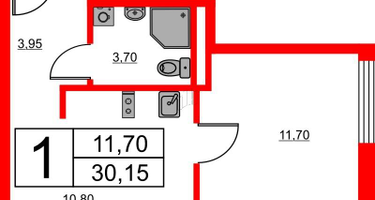 1-к. квартира, 30 м²