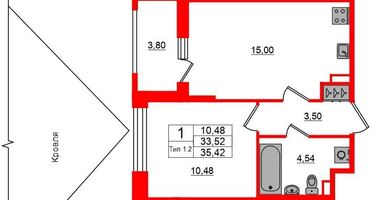 1-к. квартира, 33&nbsp;м²