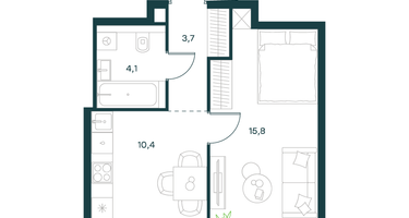 1-к. квартира, 34&nbsp;м²
