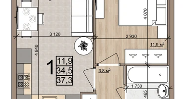 1-к. квартира, 37&nbsp;м²