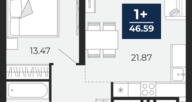 1-к. квартира, 46 м²