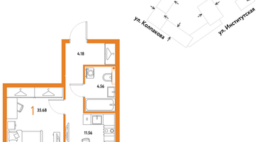 1-к. квартира, 35&nbsp;м²