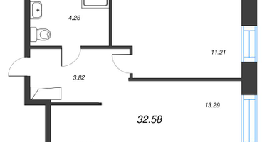 1-к. квартира, 32&nbsp;м²
