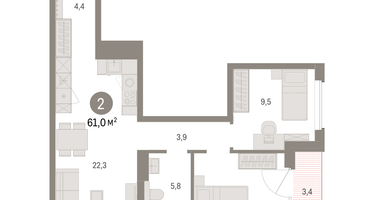 2-к. квартира, 61&nbsp;м²
