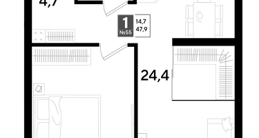1-к. квартира, 47&nbsp;м²