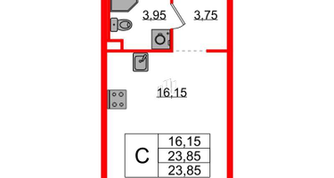 Студия, 23&nbsp;м²