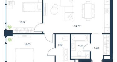 2-к. квартира, 64&nbsp;м²